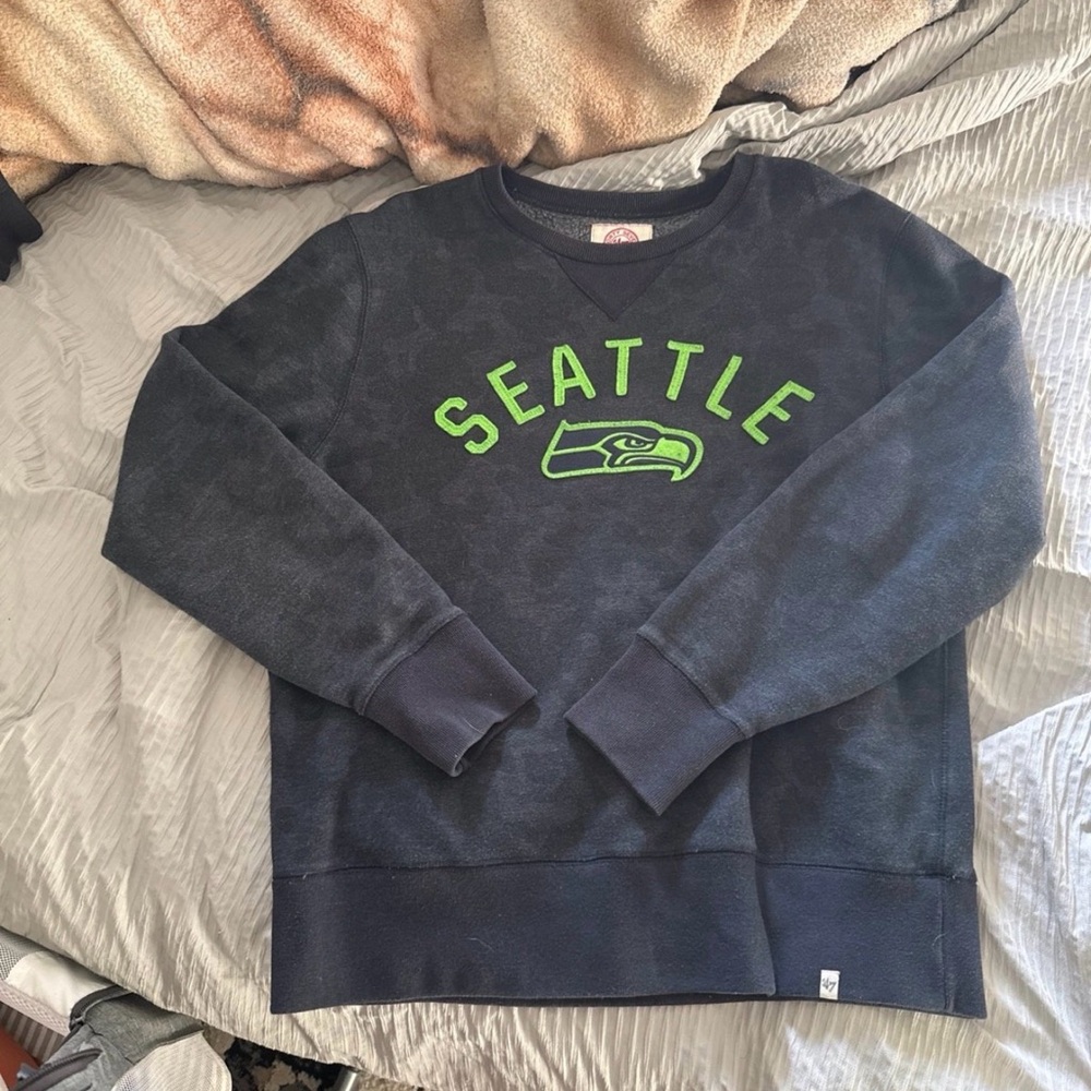 Seattle Crewneck Sweatshirt - Navy with Neon Green Logo